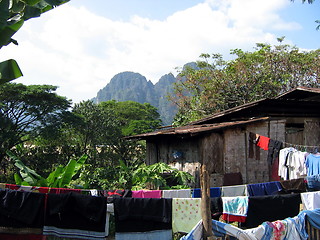 Image showing Laundry for the tourists. Vang Vieng. Laos