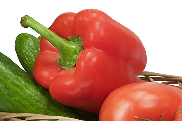 Image showing Basket with vegetables on white background with clipping path