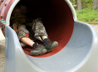 Image showing Children on  plastic hill