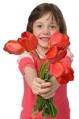 Image showing girl with tulips