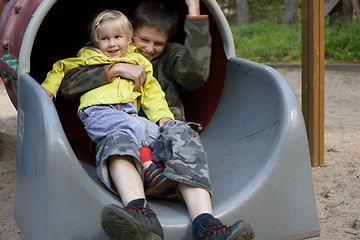 Image showing Children on  plastic hill