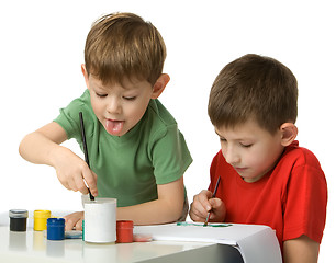 Image showing Two boys draw