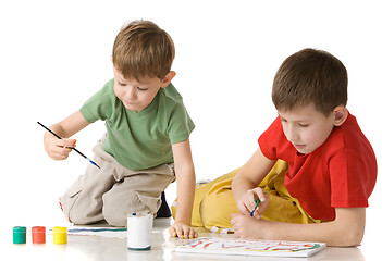 Image showing two boys drow on floor