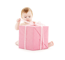 Image showing baby boy with big gift box