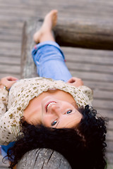 Image showing outdoor portrait of beautiful brunet