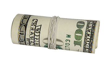 Image showing 100 dollars roll isolated on white background with clipping path