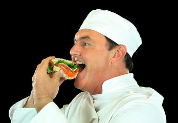 Image showing Sandwich Eating Chef