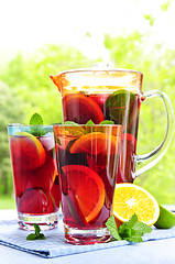 Image showing Fruit punch in pitcher and glasses