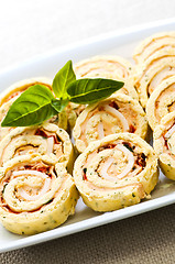 Image showing Mini sandwich spiral roll appetizers