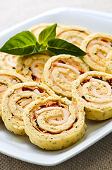 Image showing Mini sandwich spiral roll appetizers