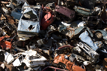 Image showing old rusting cars in a junk yard