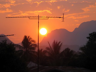 Image showing Antenna sunset. Vang Vieng. Laos