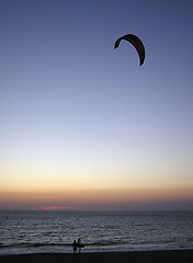 Image showing Paragliders Sunset