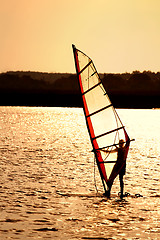 Image showing Sunset windsurfing
