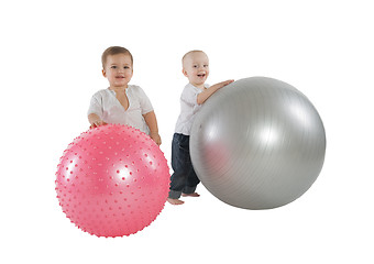 Image showing Boys with fitness balls