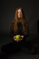 Image showing Woman with green apple