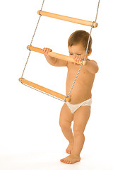 Image showing Boy with a rope-ladder