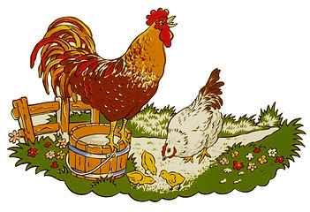 Image showing cock, hens and chickens