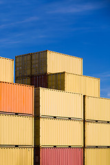 Image showing shipping freight cargo containers stack in harbor