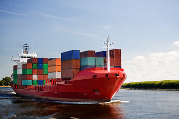 Image showing cargo container ship on river