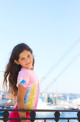 Image showing Girl on sea port background