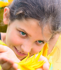 Image showing Smile Girl and floral petal