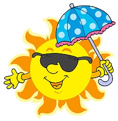 Image showing Sun in sunglasses with umbrella