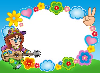 Image showing Round hippie frame with guitarist