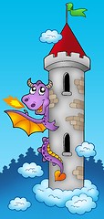 Image showing Purple dragon on castle tower