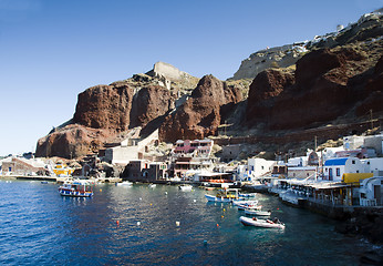 Image showing amoudi port below oia caldera in santorini greek islands