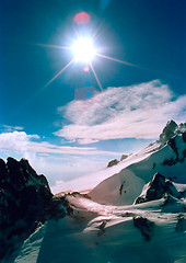 Image showing The sun in mountains