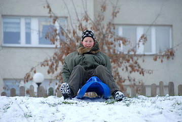 Image showing Boy on sled