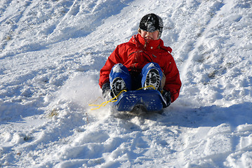 Image showing Boy on sled