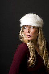 Image showing sexy blond woman with fashion hat