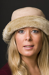 Image showing sexy blond woman with fashion hat