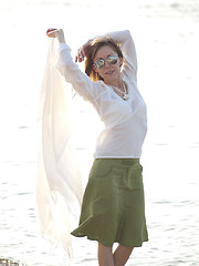 Image showing Lady on shore 