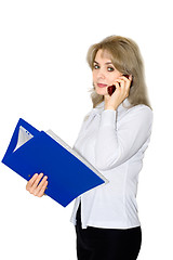 Image showing Businesswoman with documents and phone