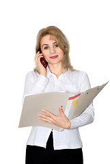 Image showing Businesswoman with documents and phone