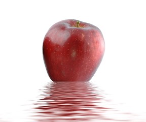 Image showing Wet juicy red  apple over water. Isolated