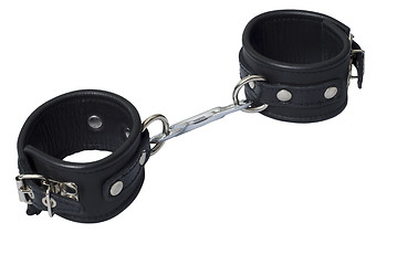 Image showing Black Leather Locking Hand Cuffs