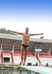 Image showing PHUKET - AUGUST 11: Phuket Stunt Show diver rehearses for the sh