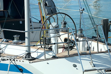 Image showing Sailing equipment on the boat deck