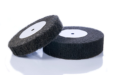 Image showing Black and gray, abrasive flap wheels 