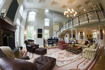 Image showing fish eye view large luxury living room