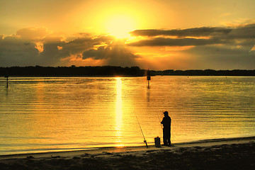 Image showing Sunrise Fisherman