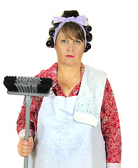 Image showing Frumpy Housewife With Broom