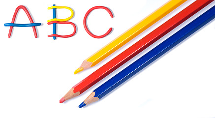 Image showing Three coloured pencils