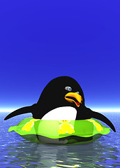 Image showing Pingiun afraid to swim