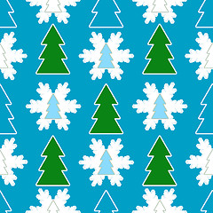 Image showing Seamless Christmas Background Fur-tree and snowflake