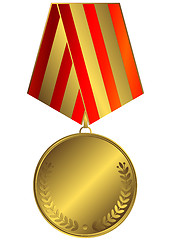 Image showing Gold medal with red and golden striped ribbon